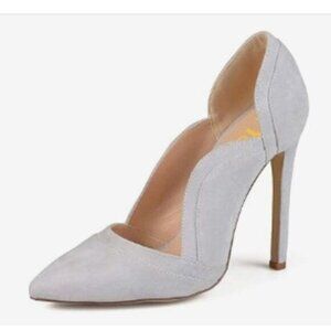FOWT Grey Pointed Toe Pump Elegant Waved Cutout Stiletto High Heels Dress Shoes